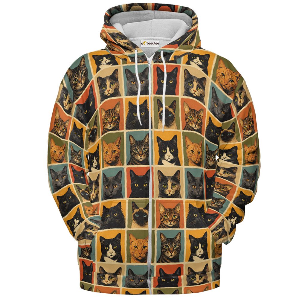 Retro Cat portrait Full Print Hoodie - - 2