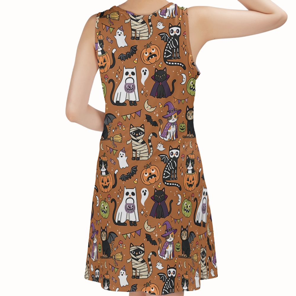 Classic Horror Cats Sleeveless Dress - - 2