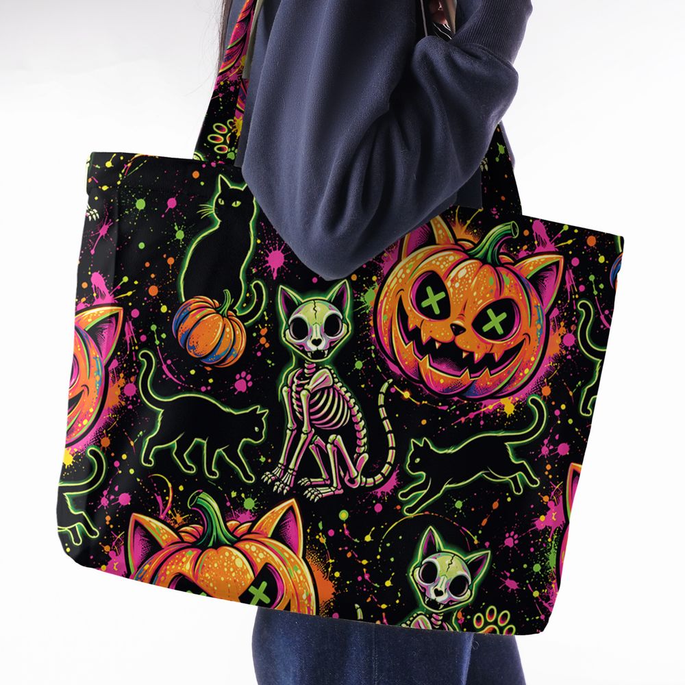 Neon Skeleton Cats & Pumpkins - - 2
