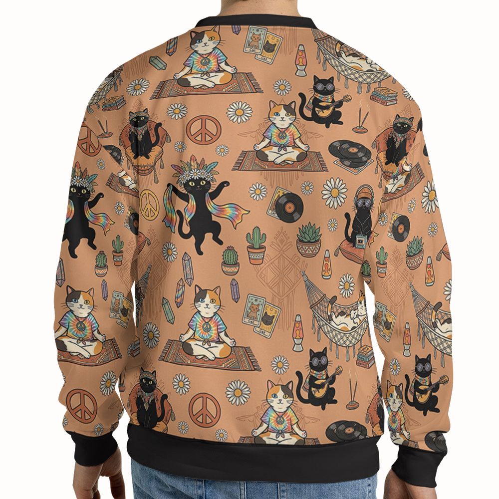 Hippie and Cat Full Print Sweatshirt - - 2