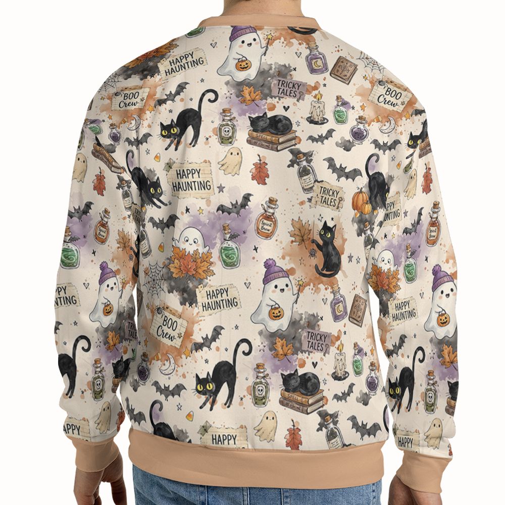 Happy Haunting Black Cat & Potion Spooky Full Print Sweatshirt - - 2
