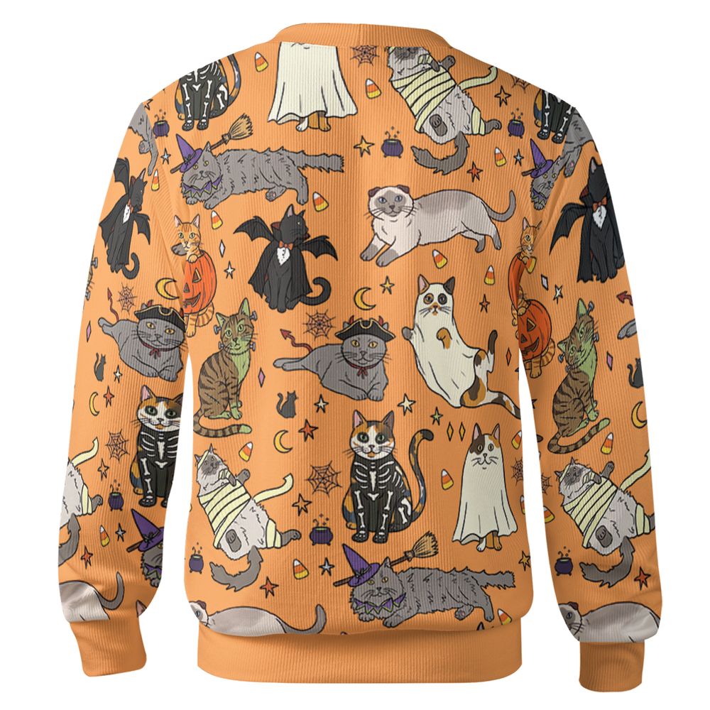 Spooky Orange Halloween Costume Cats Pattern Cardigan - - 2