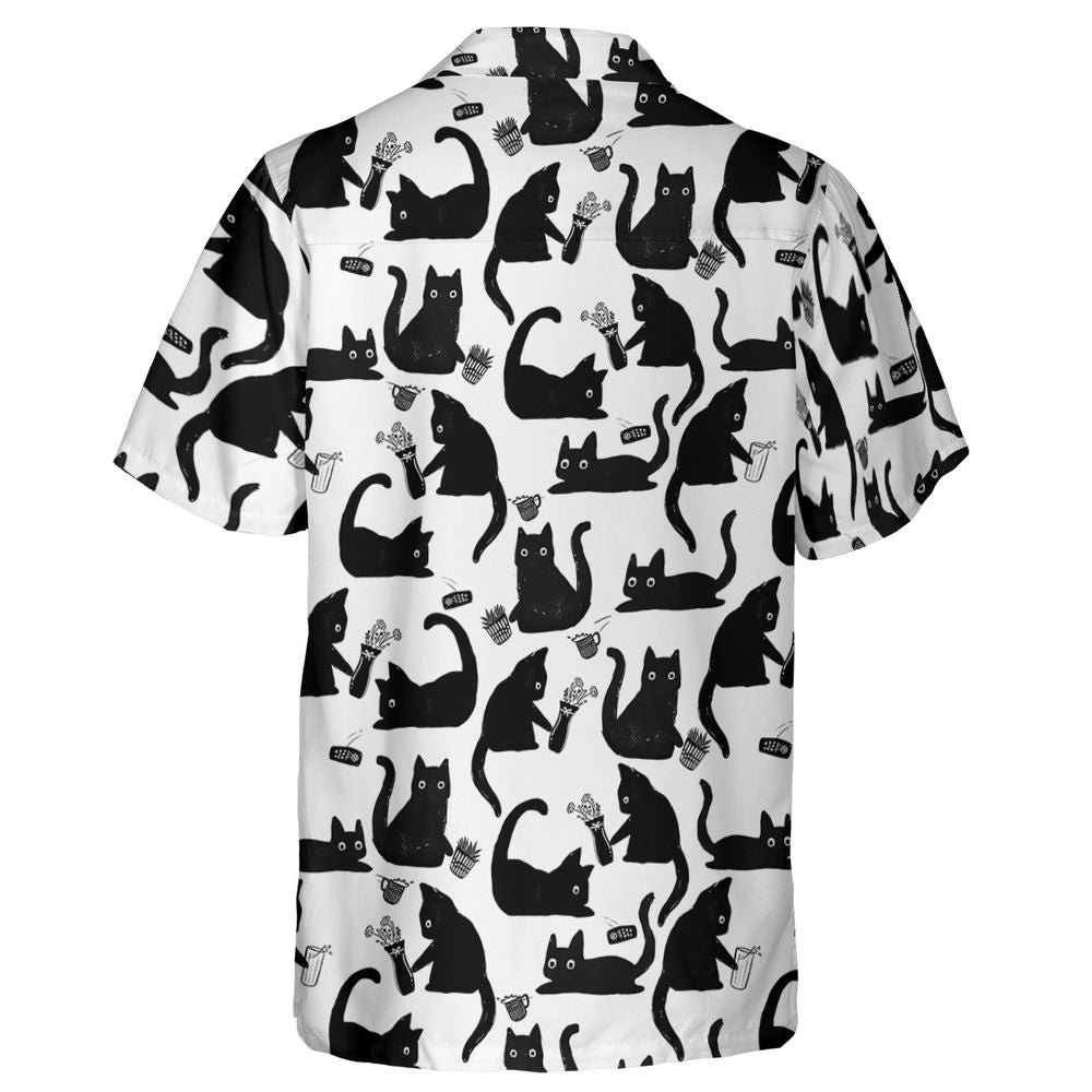 Mischievous Black Cat Pattern Hawaiian Shirt - - 2