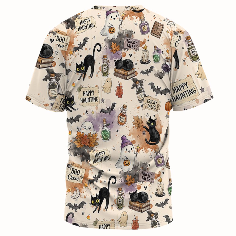 Happy Haunting Black Cat & Potion Spooky Full Print Unisex T-Shirt - - 2