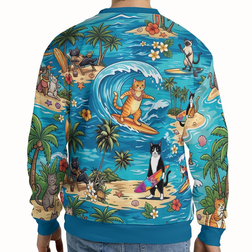 Cats Surfing Full Print Sweatshirt - - 2