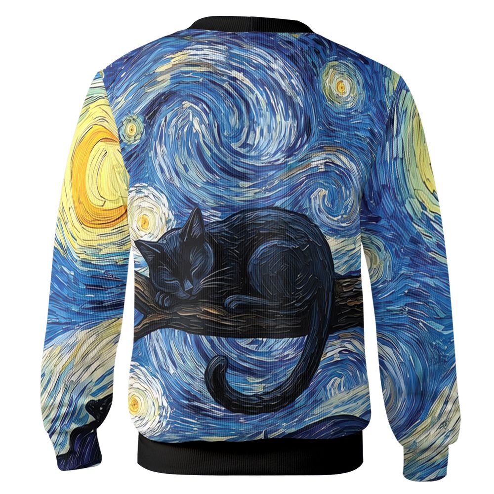 Starry Night and Black Cat Cardigan - - 2