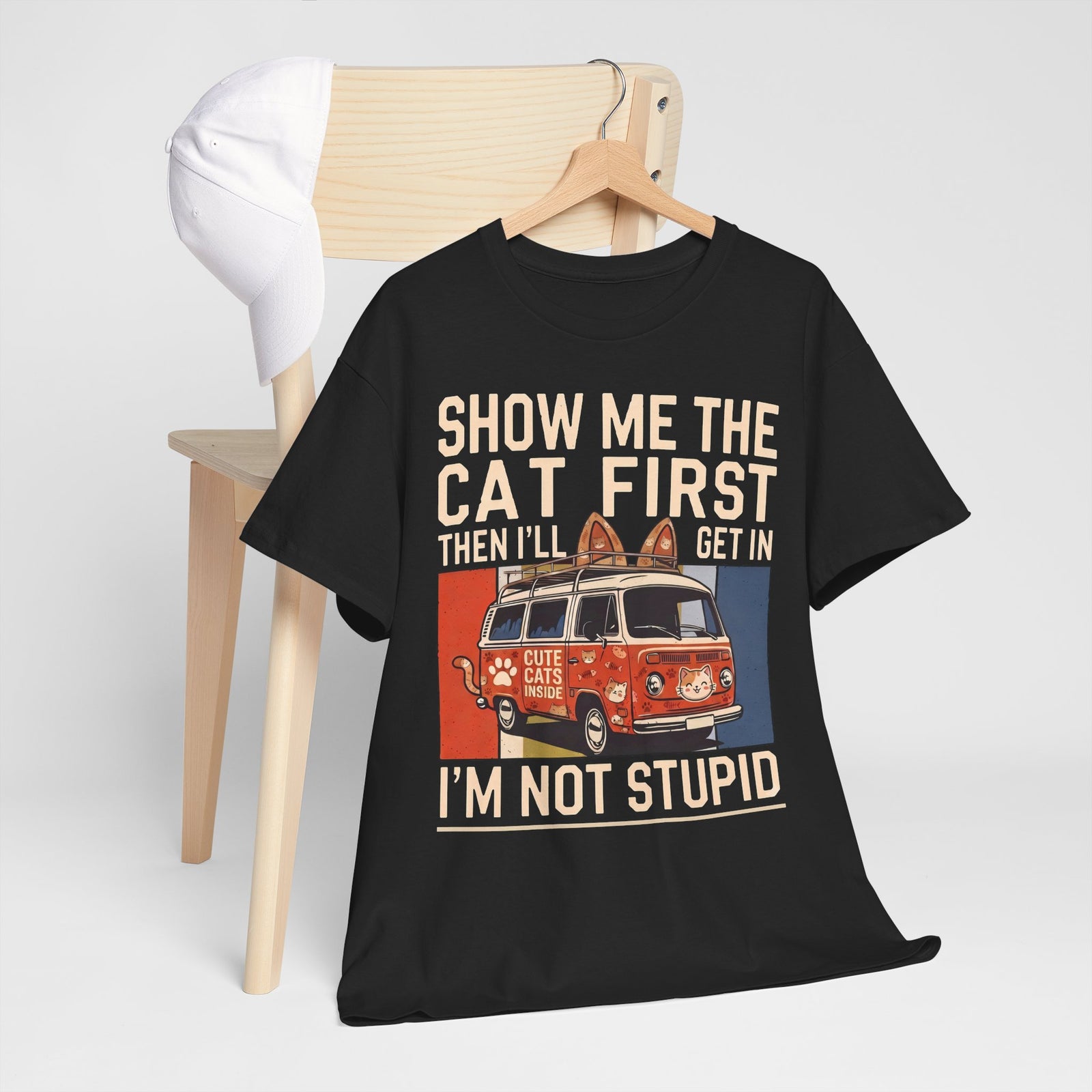 Show Me The Cat First T-Shirt — Funny Retro Camper Van Stranger Danger Tee