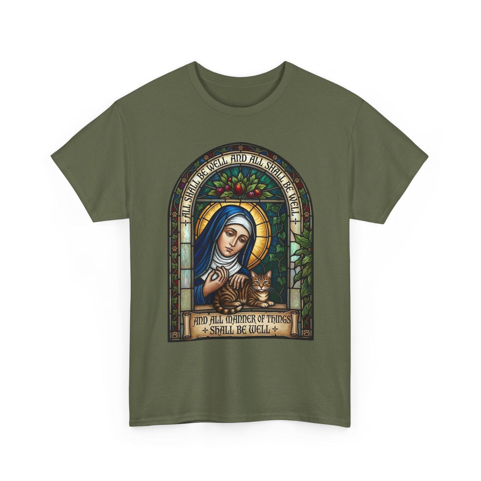 Stained Glass Saint Teresa T-Shirt – “And Full Knowledge of Things, I Shall Be Quiet”