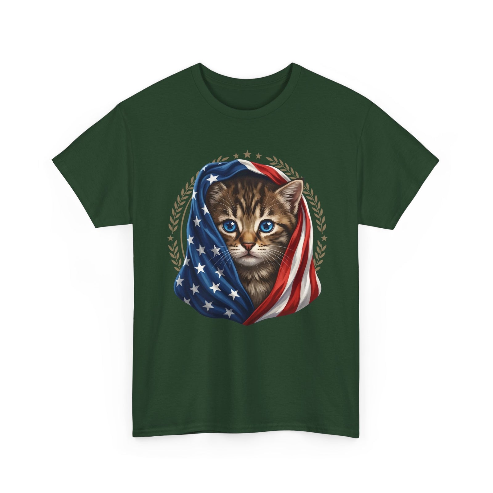 Patriotic American Flag Cat T-Shirt Cute Kitten USA Pride
