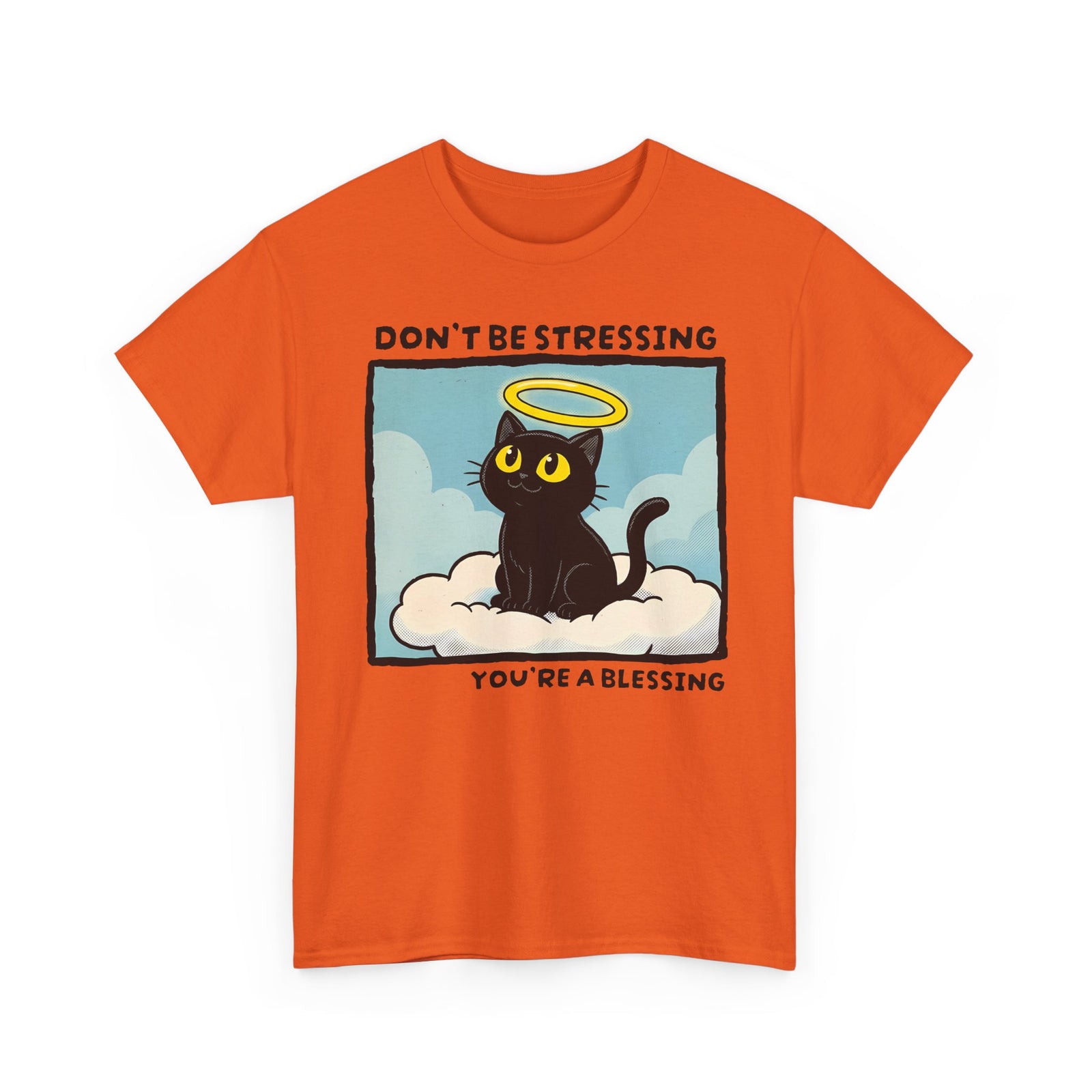 Funny Black Cat Angel T-Shirt “Don’t Be Stressing You’re a Blessing” Cute Cat Graphic Tee