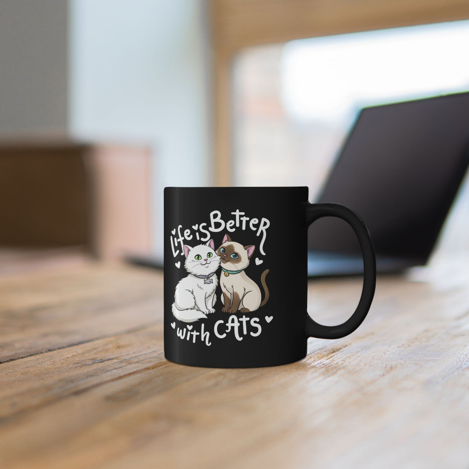 Life is Better with Cats Black Mug - Cute Cat Lover Gift Mug