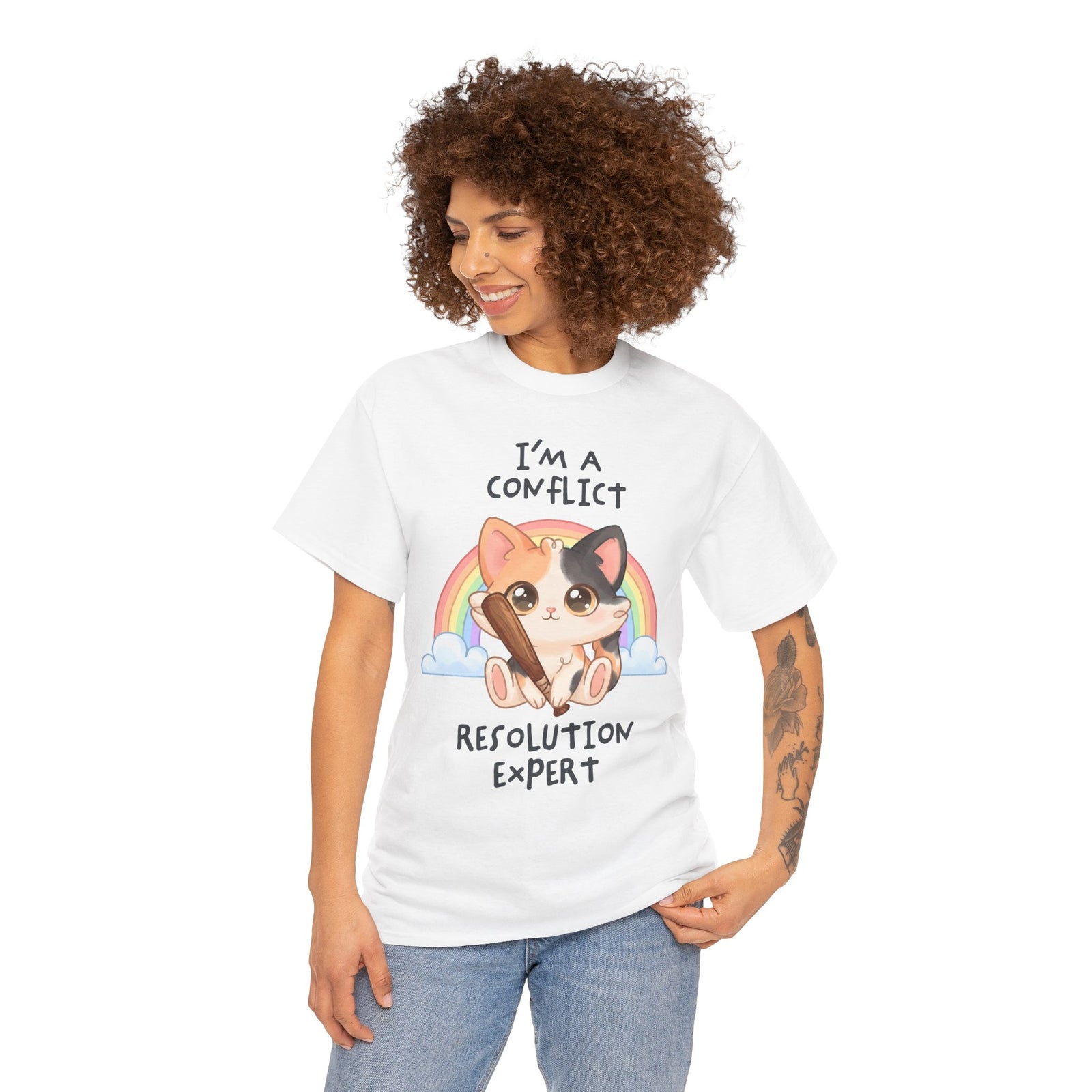 I'm A Conflict Resolution Expert T-Shirt — Cute Calico Cat Bat Tee