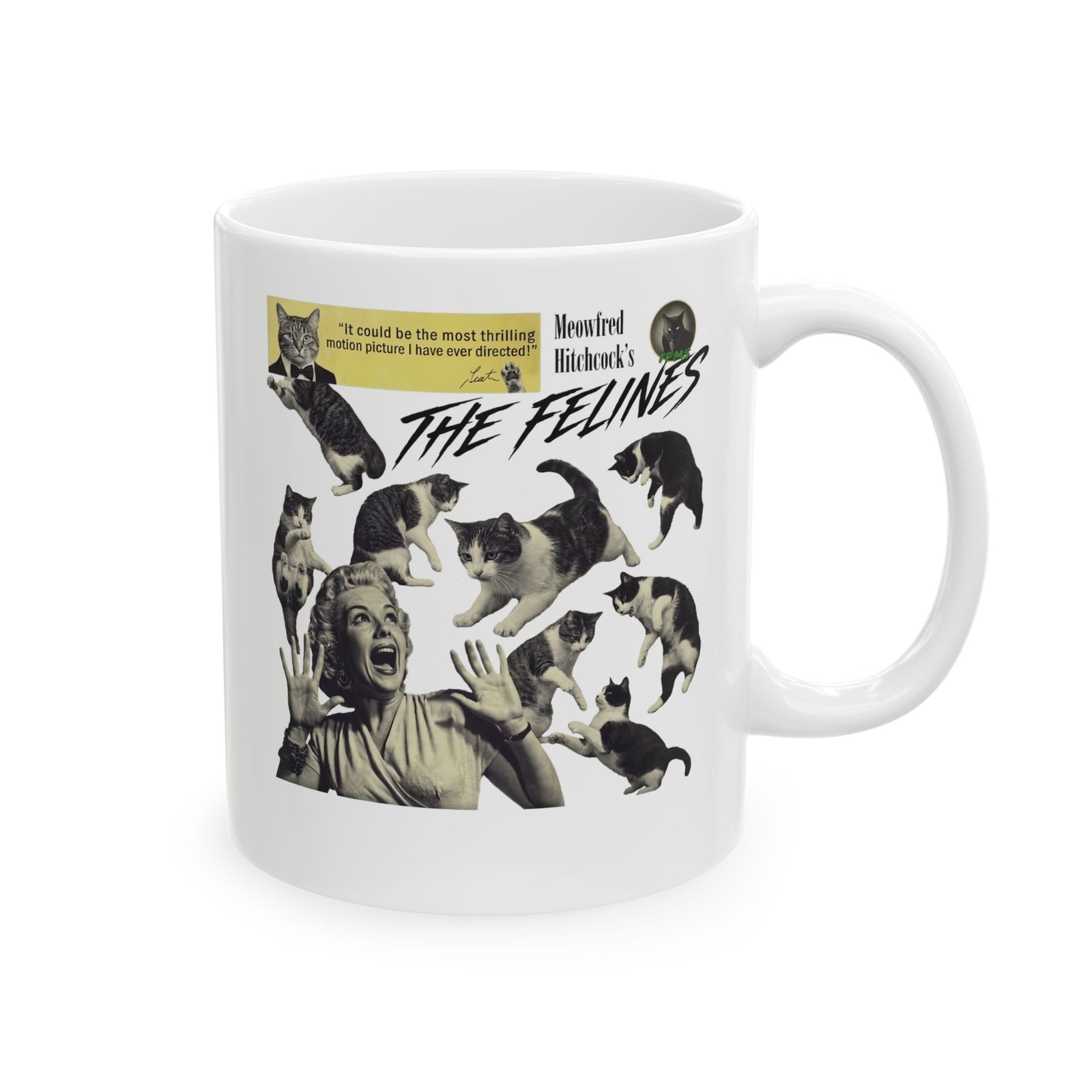 Retro Felines Ceramic Mug — Vintage Cat Graphic Mug