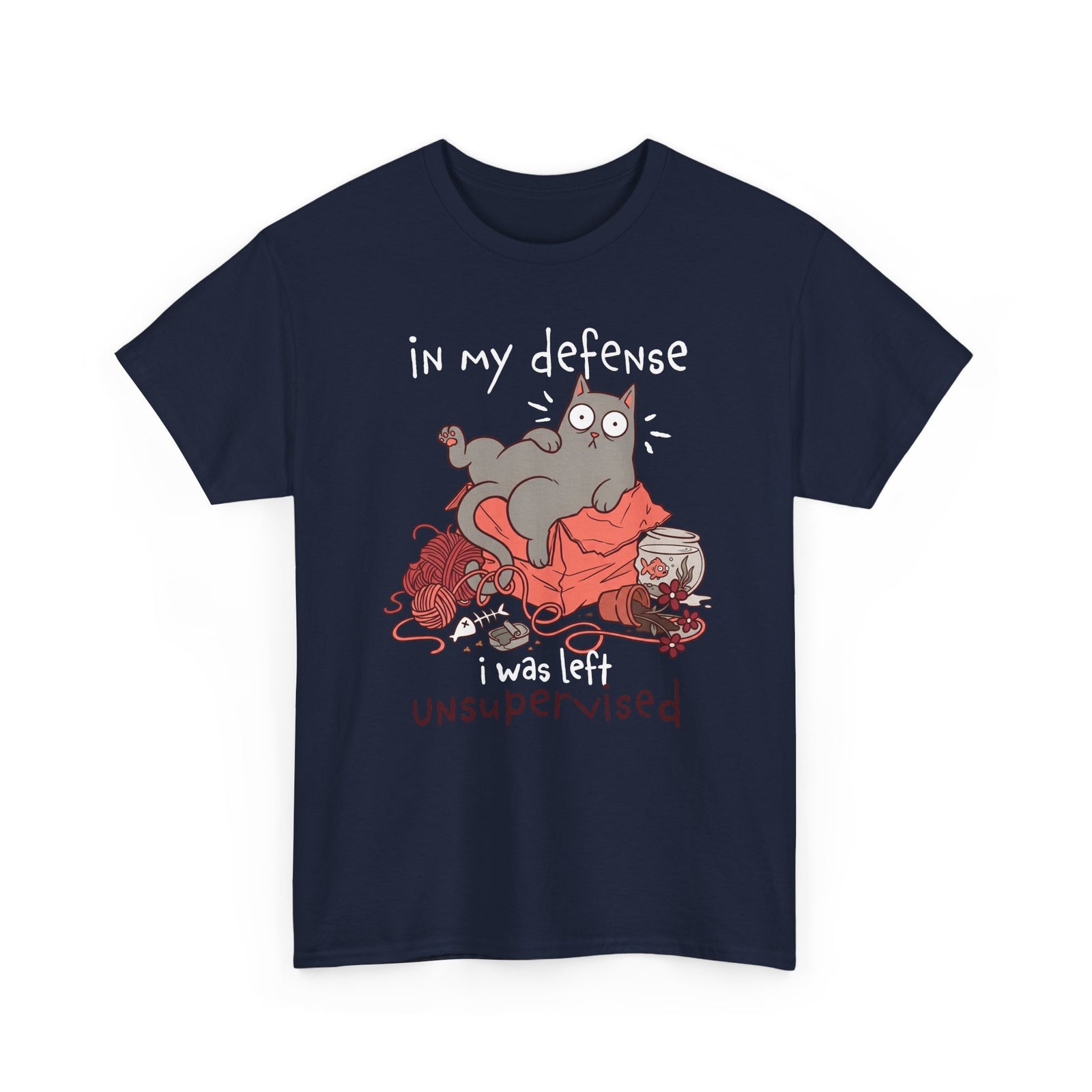 Cute Messy Cat T-Shirt — "In My Defense, I Was Left Unsupervised" Cat Tee