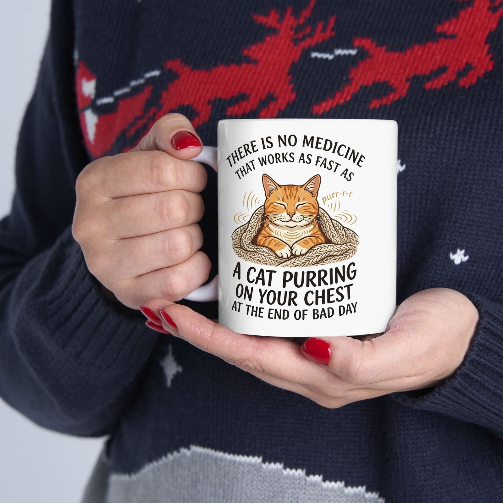 Cat Purring Mug — "There Is No Medicine…" Comfort Mug