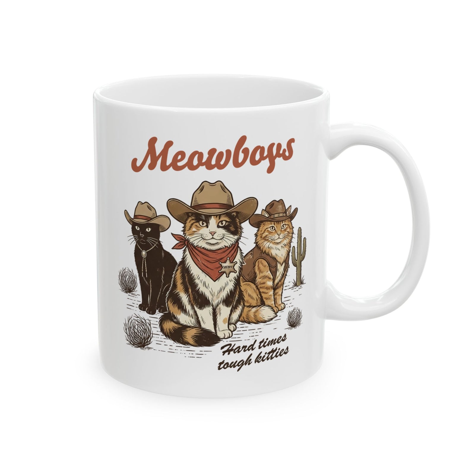 Meowboys Cat Cowboy Ceramic Mug — Funny Western Cat Mug for Cat Lovers
