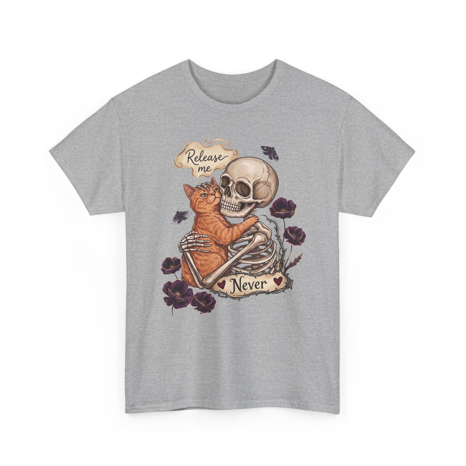 Funny Clingy Skeleton & Cat T-Shirt — Dark Aesthetic Cat Tee