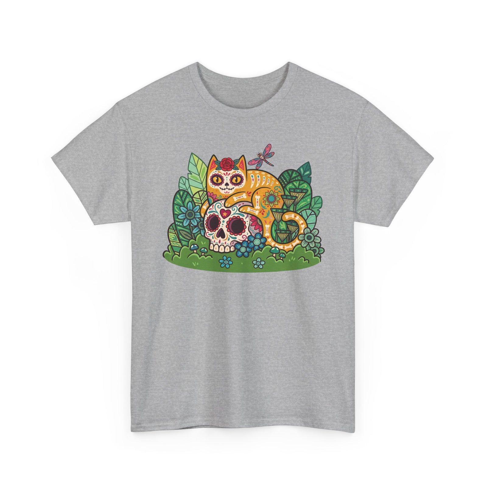 Sugar Skull Cat T-Shirt — Day of the Dead Calavera Feline Tee