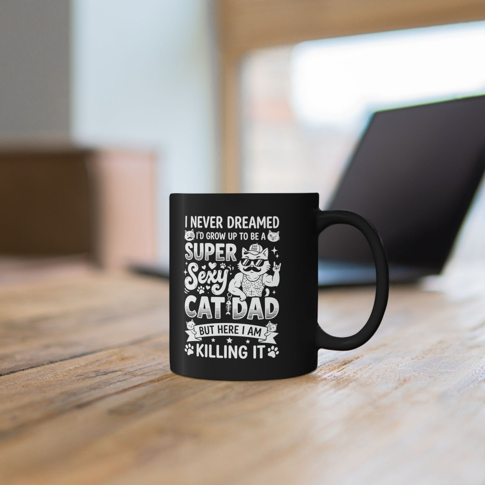 Super Sexy Cat Dad Black Mug — Funny Father's Day Gift From Cat