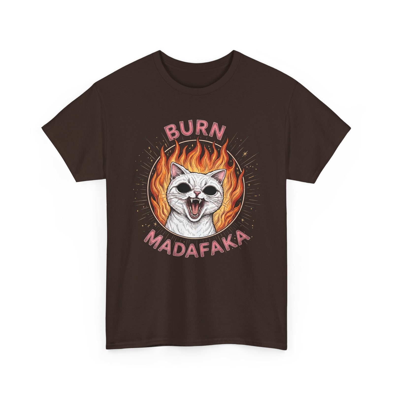 Burn Madafaka Cat T-Shirt — Edgy Hellfire Feline Graphic Tee