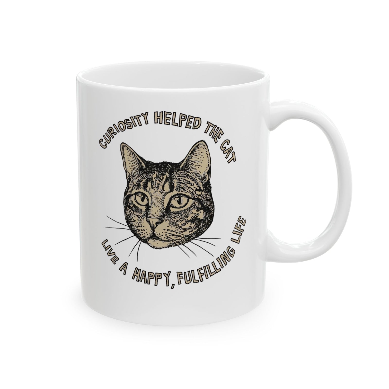 Curiosity Helped The Cat Ceramic Mug — Funny Cat Lover Mug
