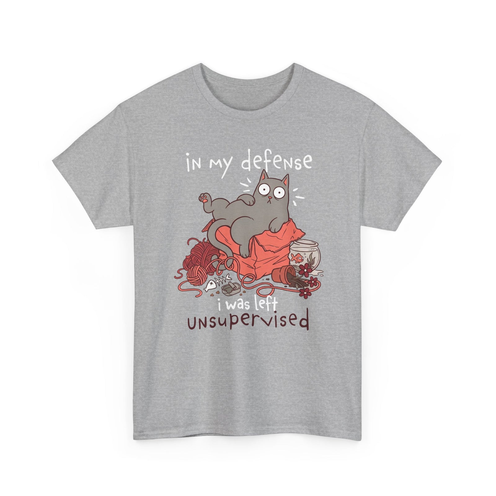 Cute Messy Cat T-Shirt — "In My Defense, I Was Left Unsupervised" Cat Tee
