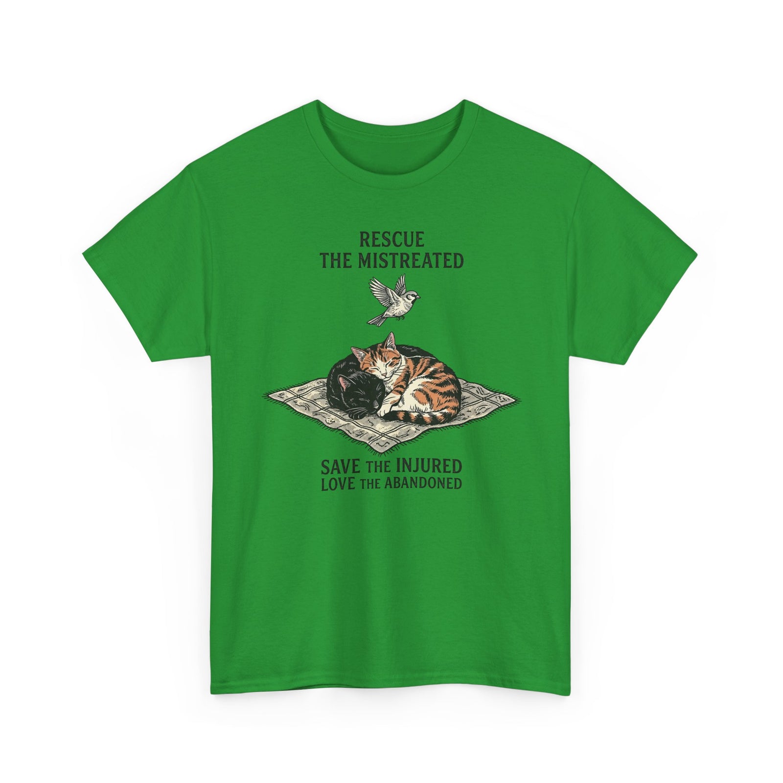 Cat Lover T-Shirt — "Rescue the Mistreated, Save the Injured, Love the Abandoned" Rescue Cat Tee
