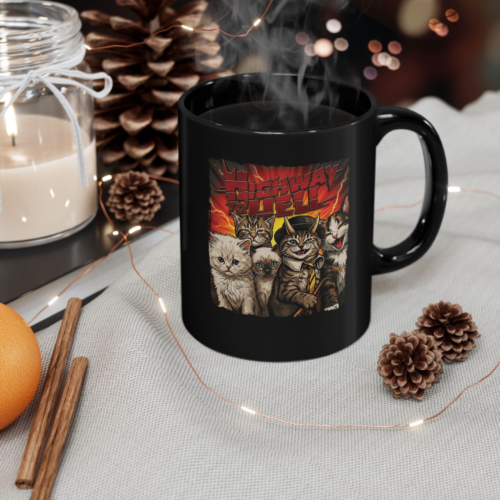 "Highway to Hell" Hard Rock Cats Parody Black Mug