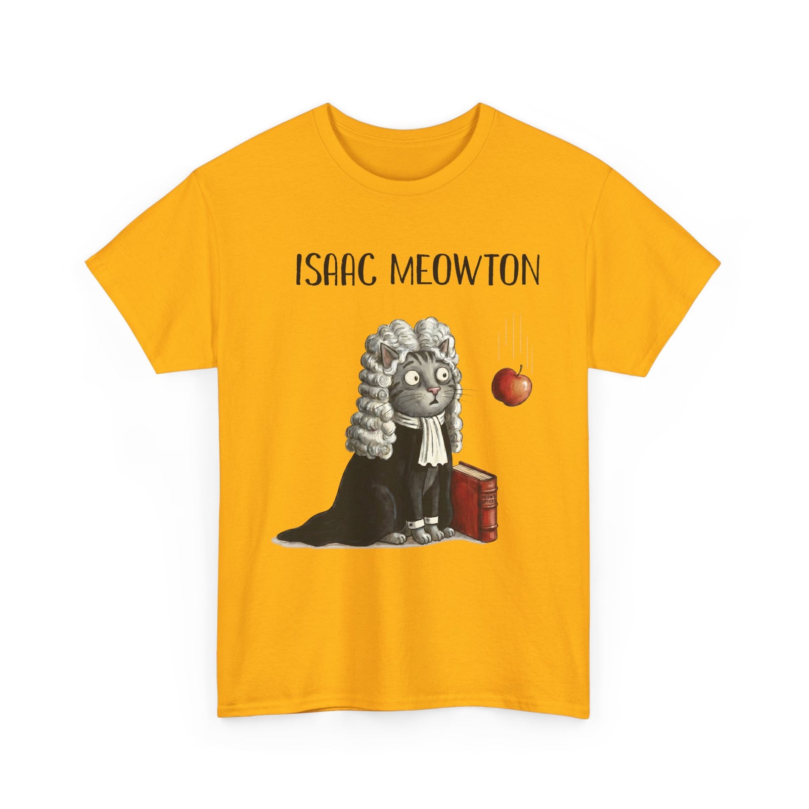 Isaac Meowton T-Shirt — Funny Science Pun Cat Gravity Graphic Tee