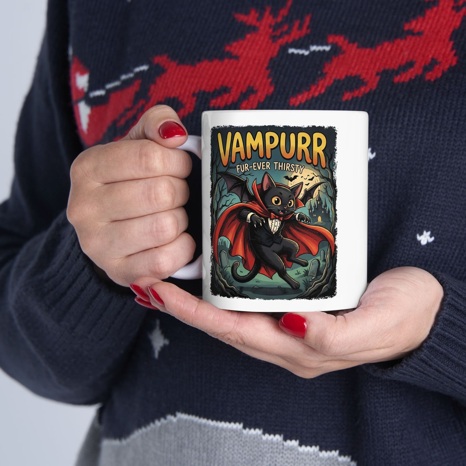Vampurr 'Fur-ever Thirsty' Cat Vampire Ceramic Mug