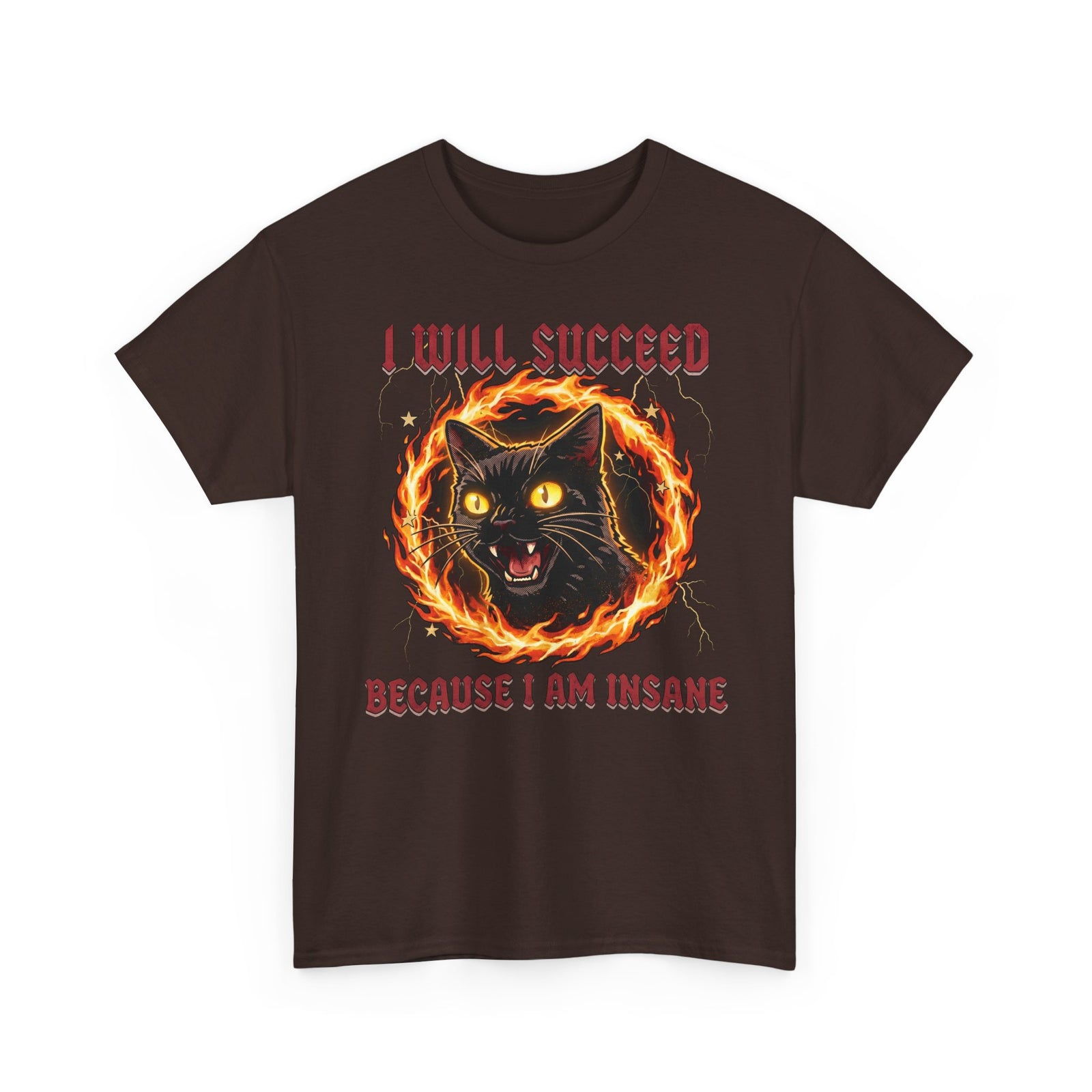 I Will Succeed Because I Am Insane T-Shirt — Heavy Metal Black Cat Graphic Tee