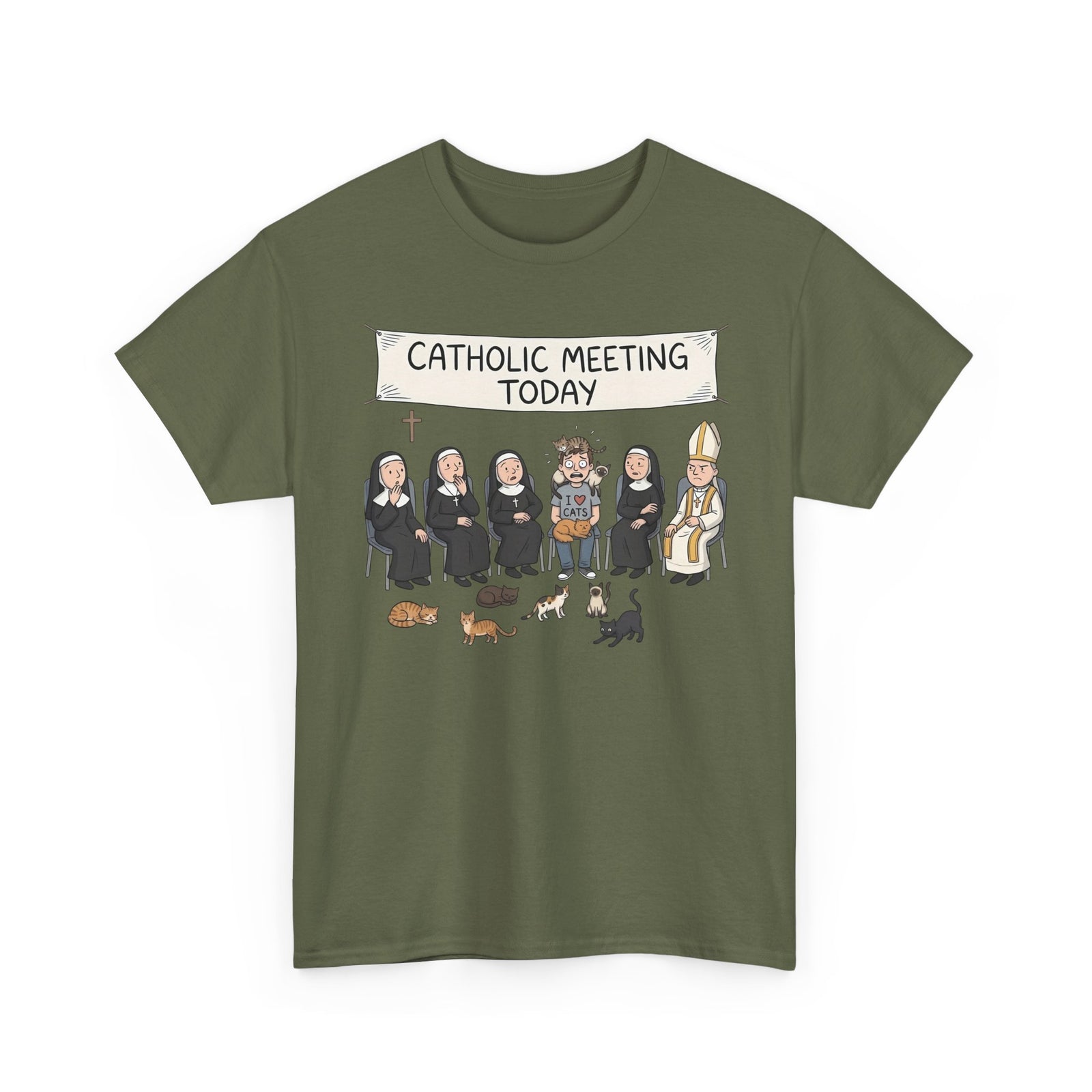 Catholic Meeting Today Funny Cat Lovers T-Shirt