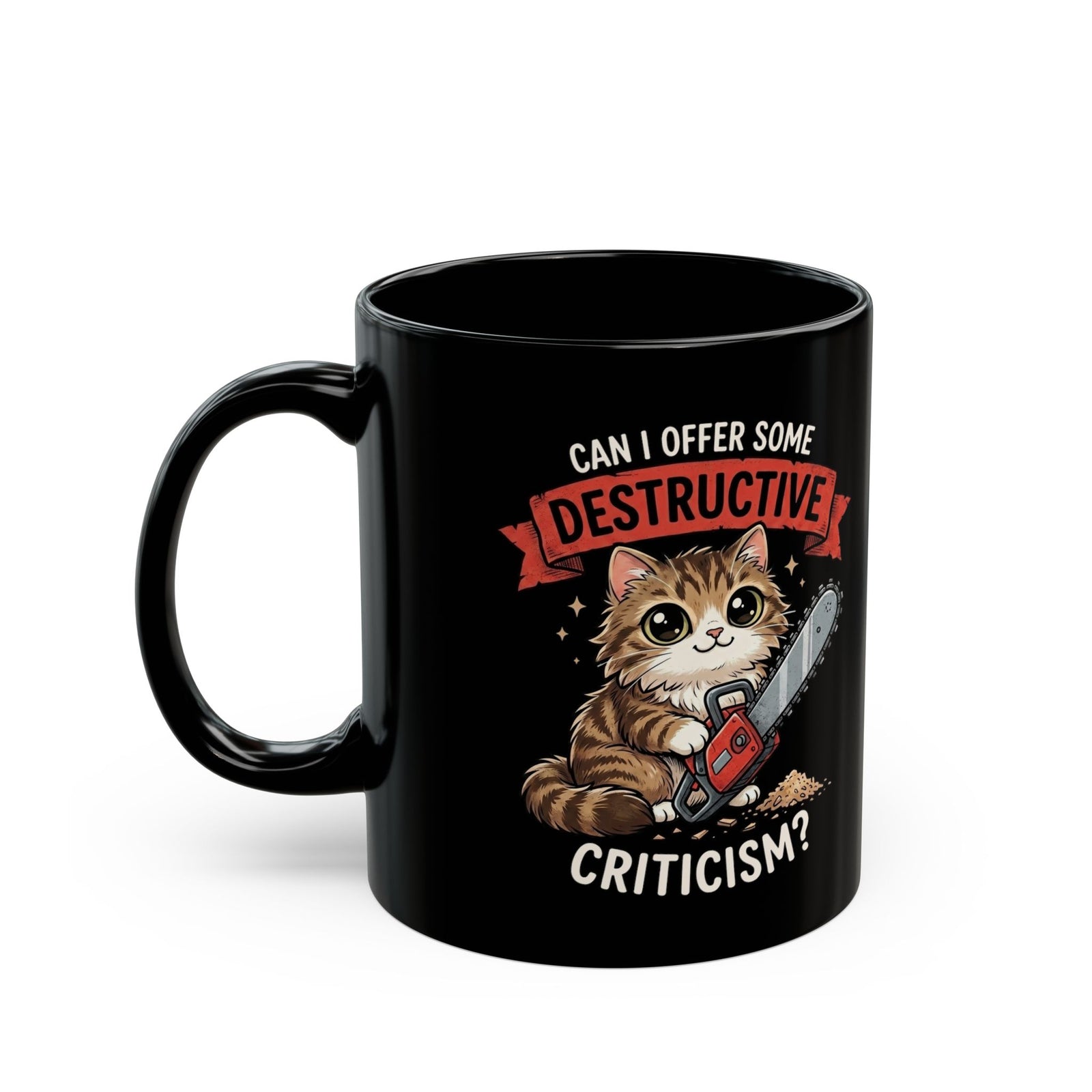 Funny Chainsaw Cat Black Mug Graphic Cat with Chainsaw Mug