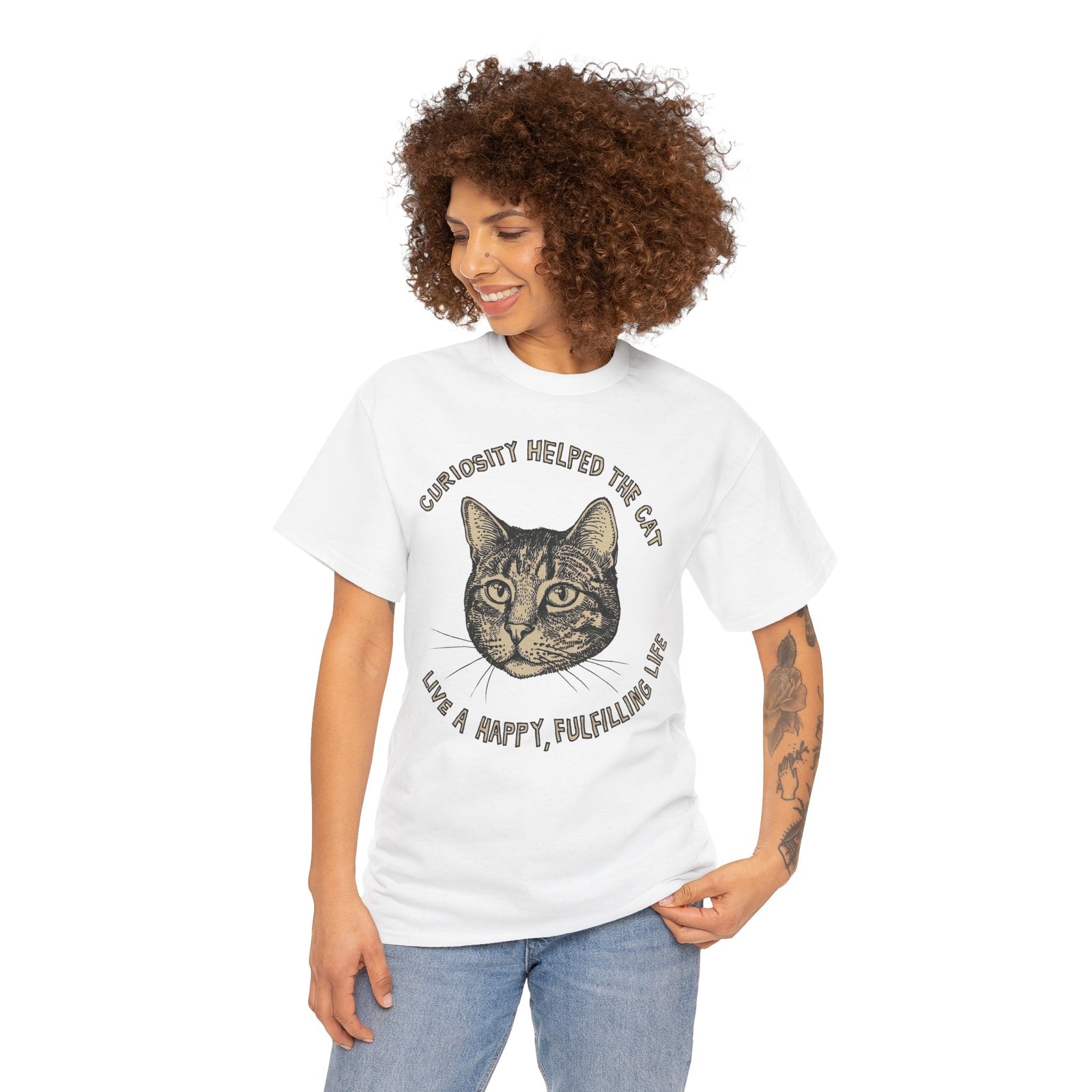 Curiosity Helped The Cat T-Shirt — Funny Cat Lover Tee