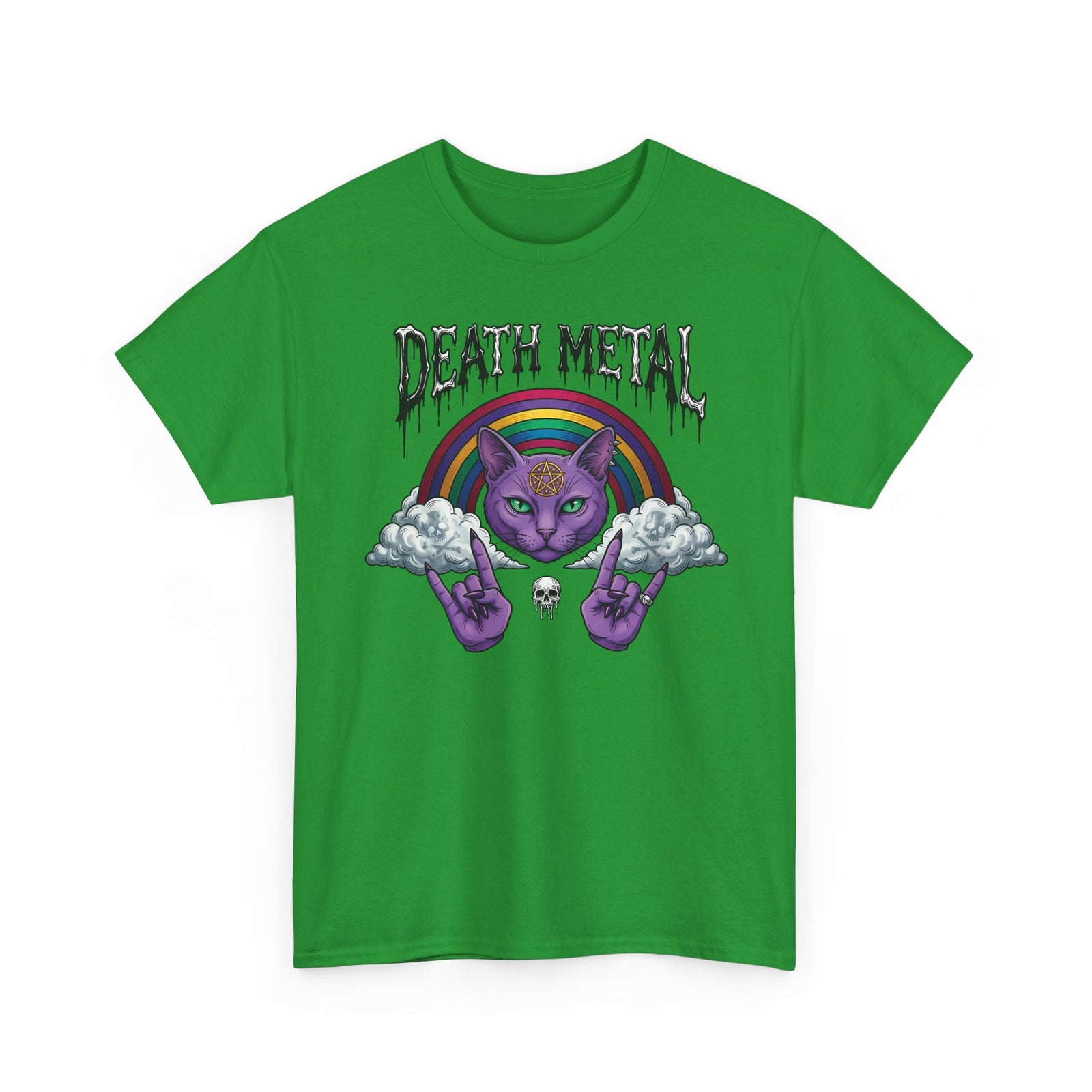 Death Metal Cat T-Shirt — Gothic Black Cat Tee for Metal Fans
