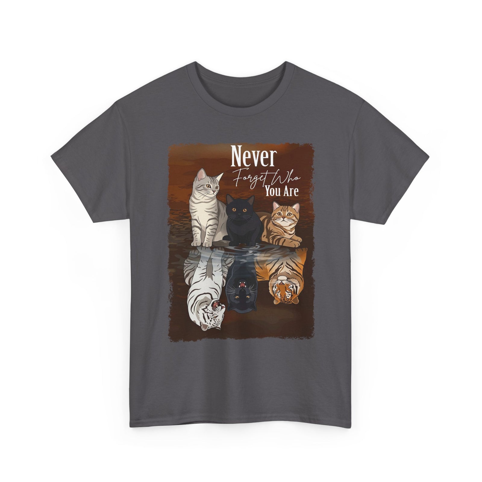 Cat T-Shirt "Never Forget Who You Are" — Reflective Trio Cat Design
