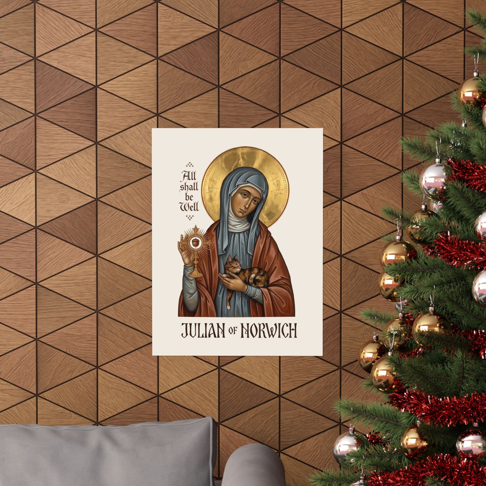 Julian of Norwich & Cat Poster — Spiritual Saint Poster for Cat Lovers