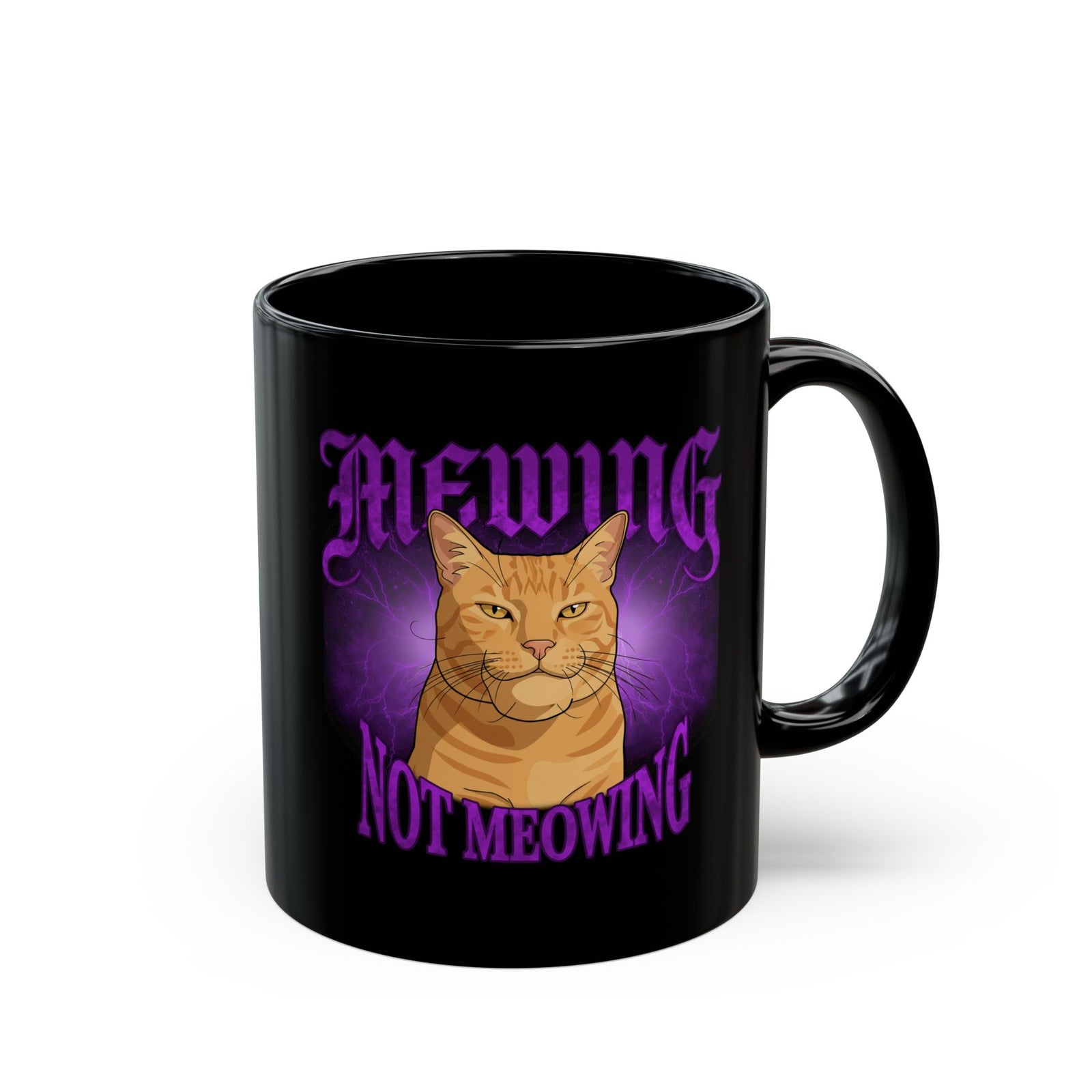 Mewing Not Meowing Cat Black Mug