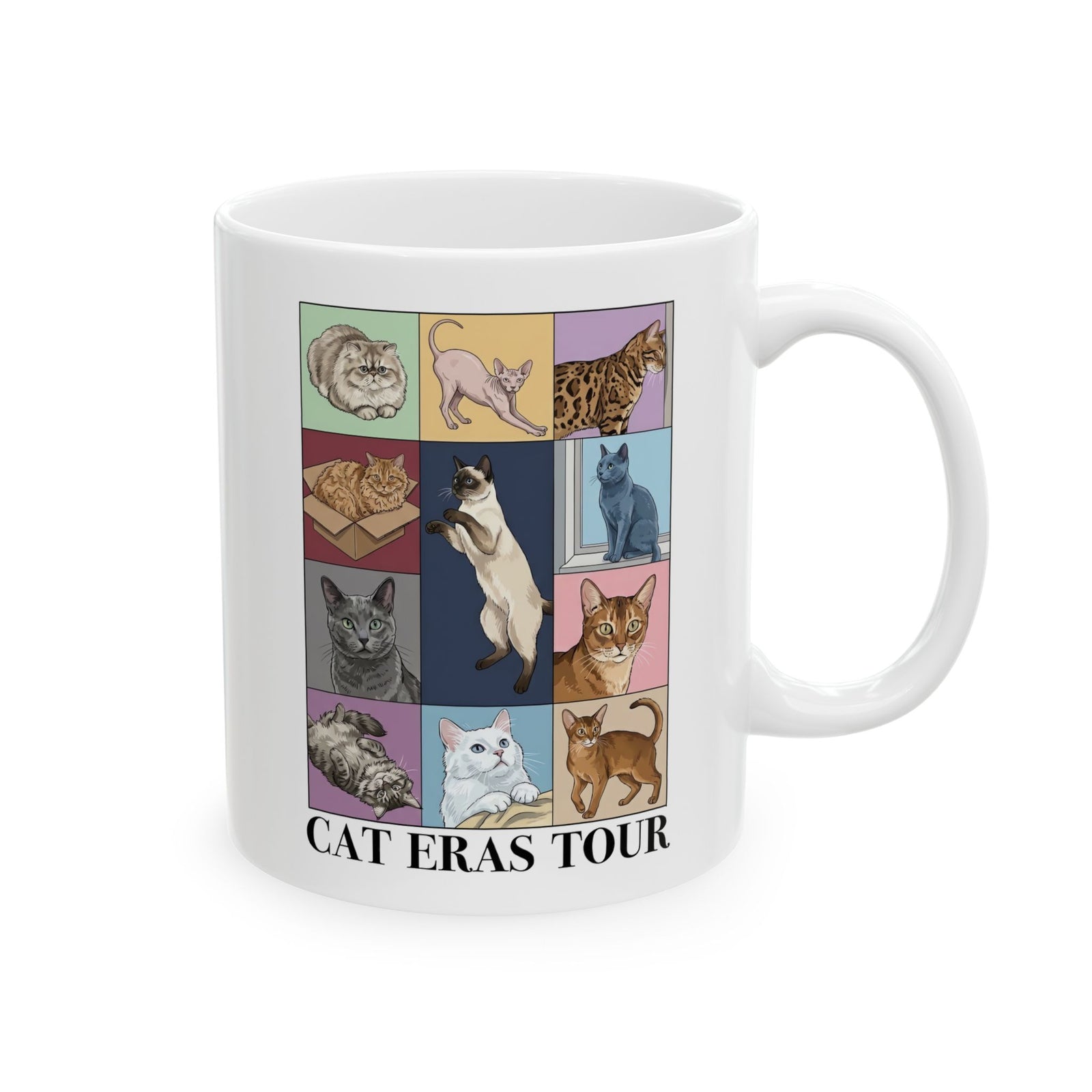 Cat Eras Tour Ceramic Mug — Retro Band Mug for Cat Lovers