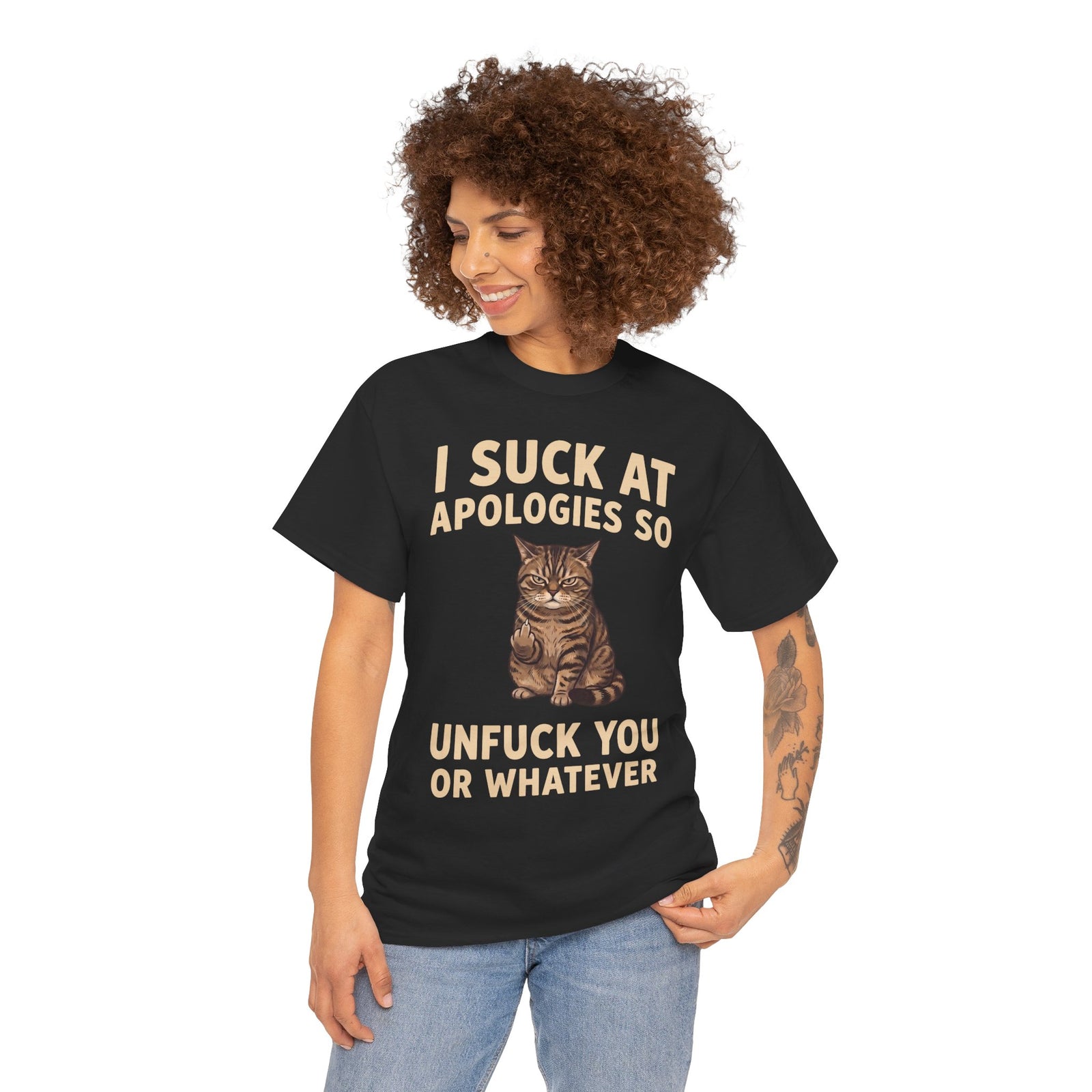 I Suck At Apologies So Unfuck You Or Whatever T-Shirt — Funny Grumpy Cat Middle Finger Tee