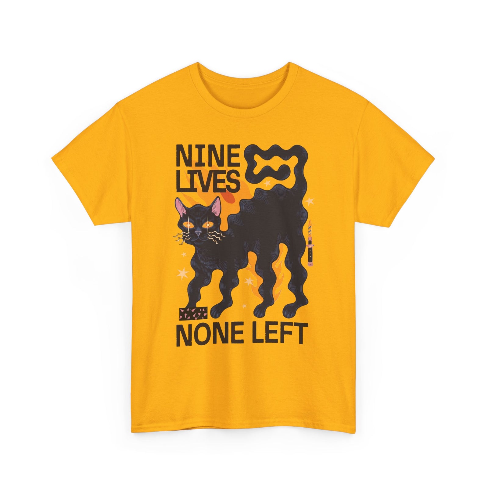 Nine Lives None Left T-Shirt — Edgy Spooky Black Cat Graphic Tee