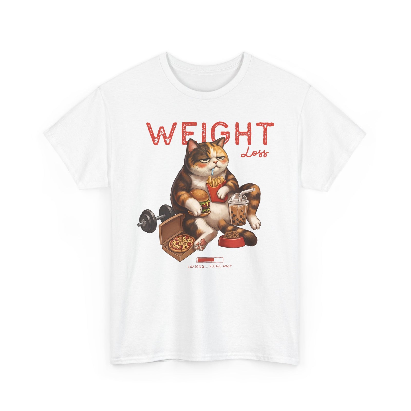 Weight Loss Loading Funny Cat T-Shirt — Chubby Calico Junk Food Tee