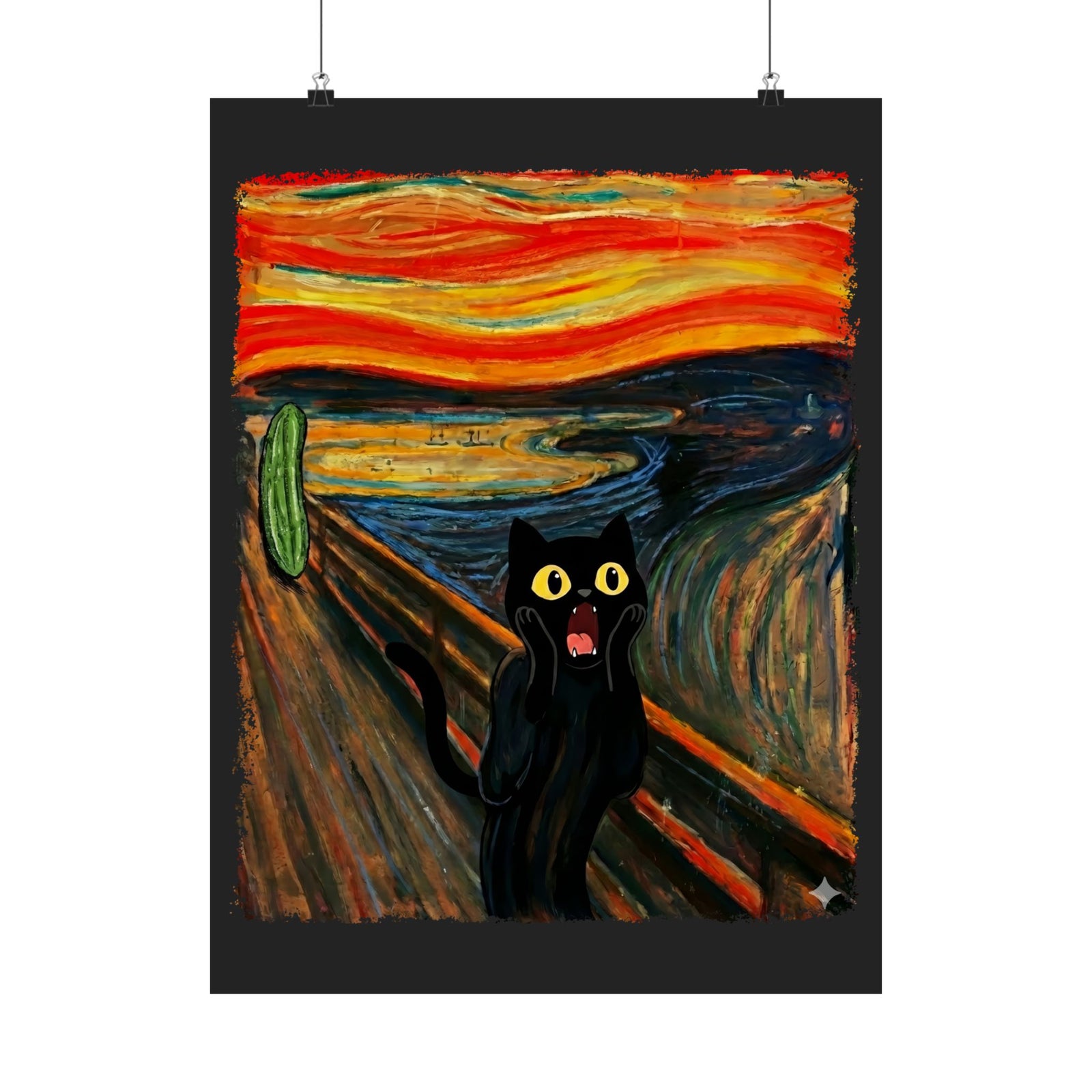 Black Cat Scream Poster — Cats Scared by Cucumbers Graphic Poster