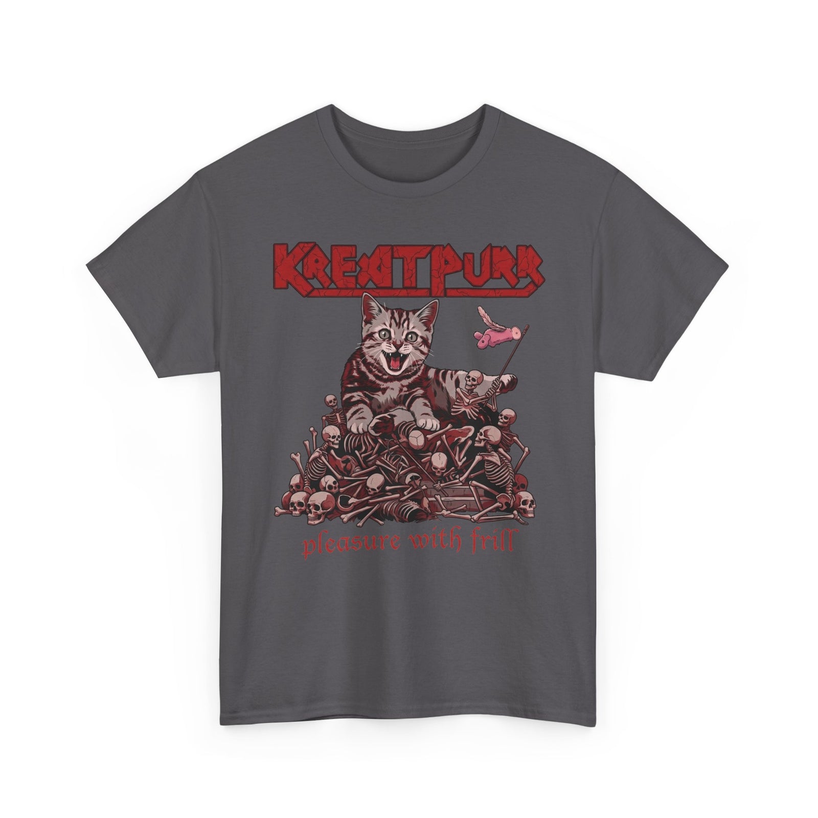 Metal Band Cat Tee — "Krentipurr: Pleasure With Frill" Graphic T-Shirt