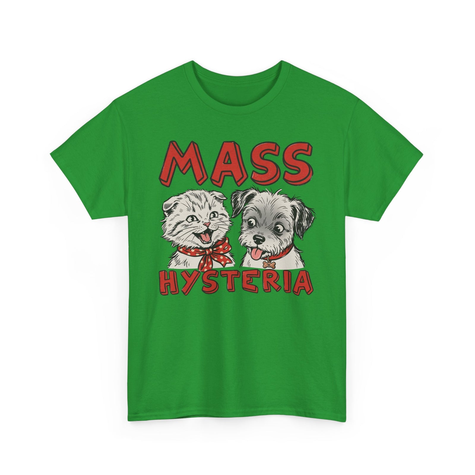 Cat & Dog Mass Hysteria Tee Funny Puppy & Kitten Line Art T-Shirt