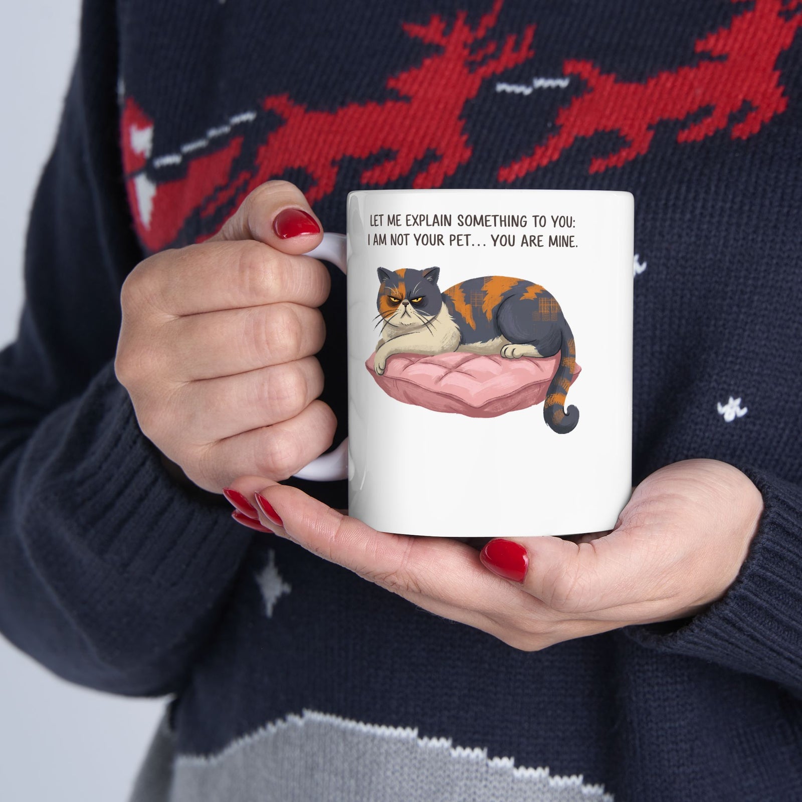 You Are Mine Cat Ceramic Mug — Grumpy Exotic Shorthair Calico Graphic Mug