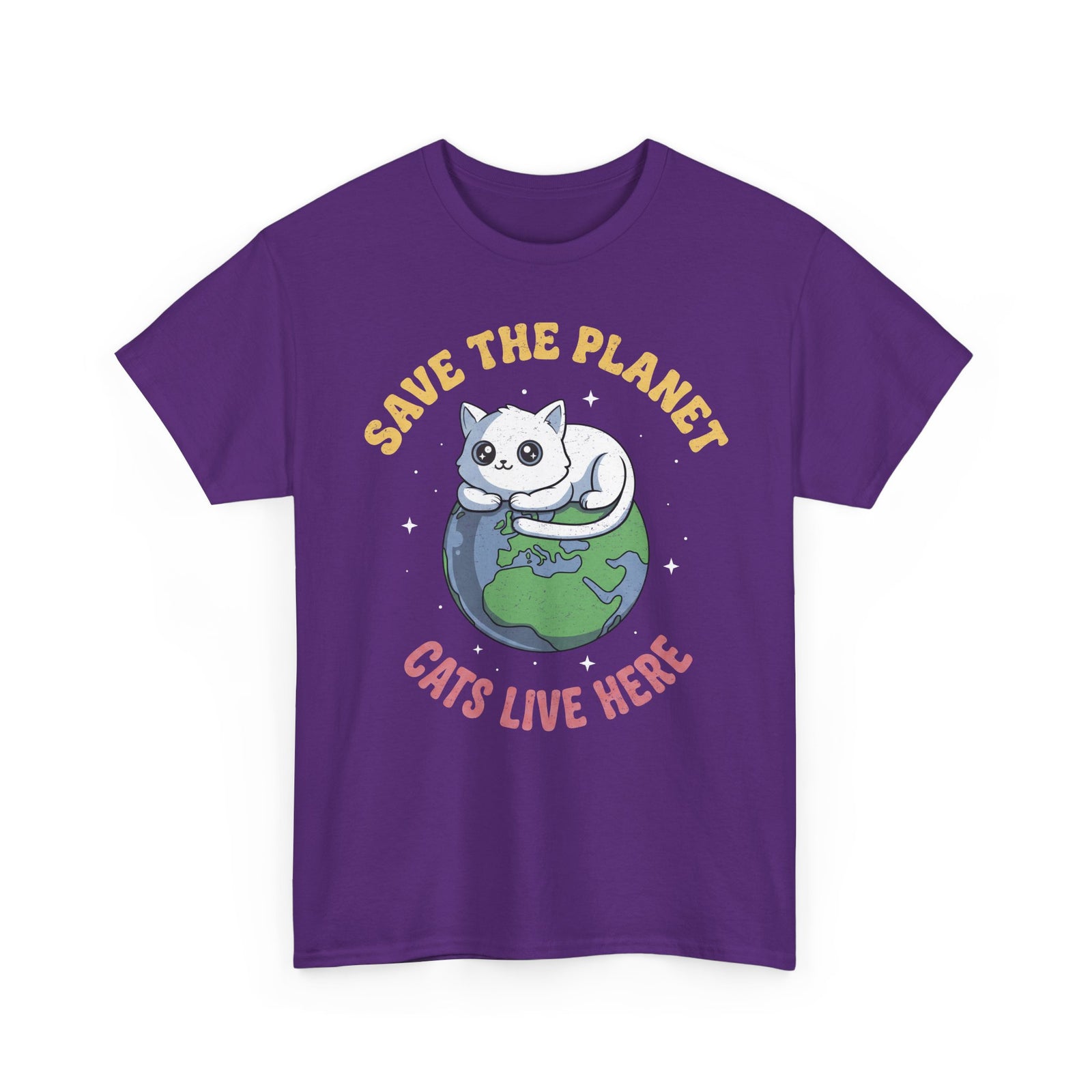 Save The Planet Cats Live Here T-Shirt — Cute White Cat Earth Tee