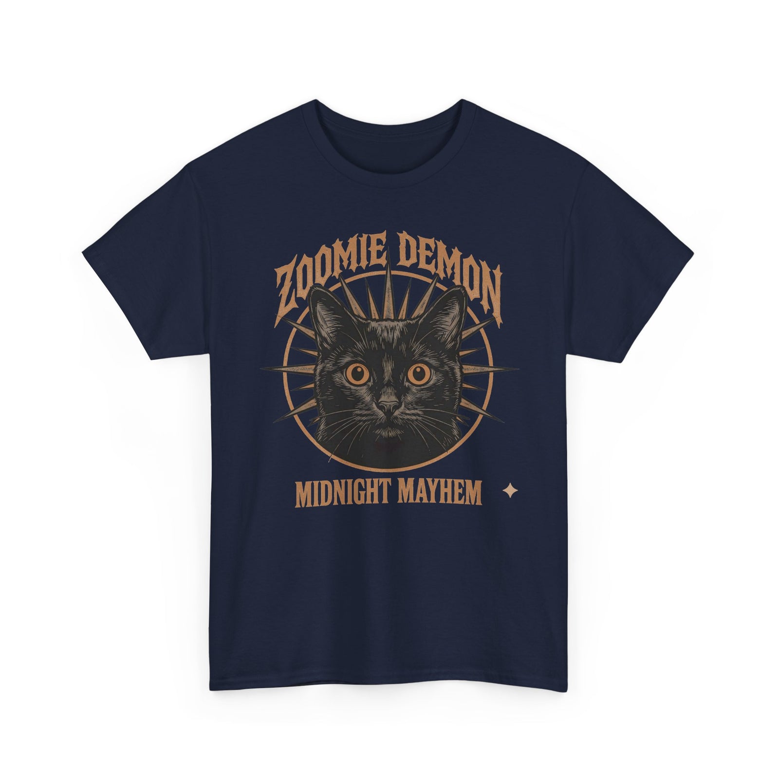 Zoomie Demon Cat T-Shirt — "Midnight Mayhem" Gothic Vintage Band Tee