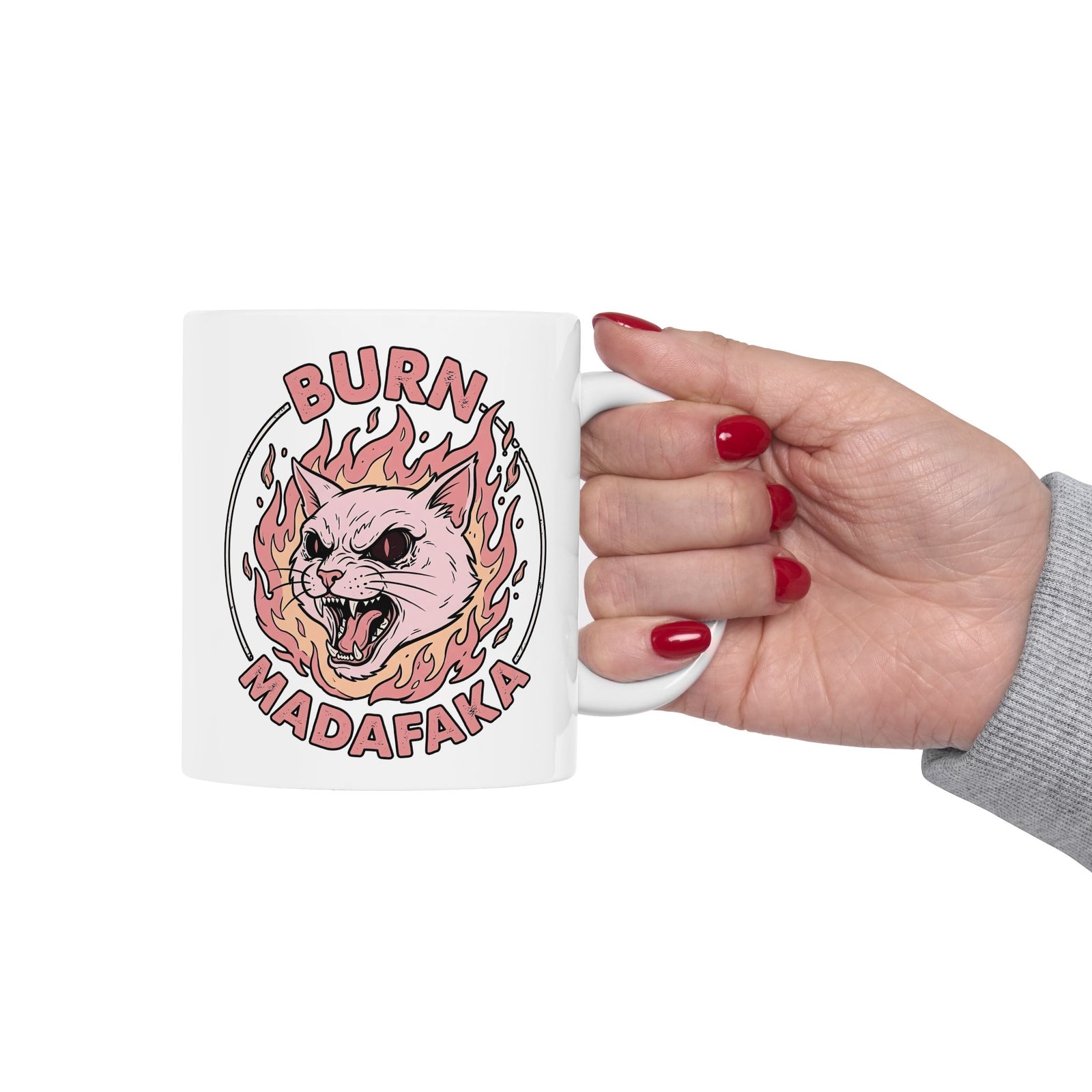 Funny Cat T‑Mug — "Burn Madafaka" Graphic Mug