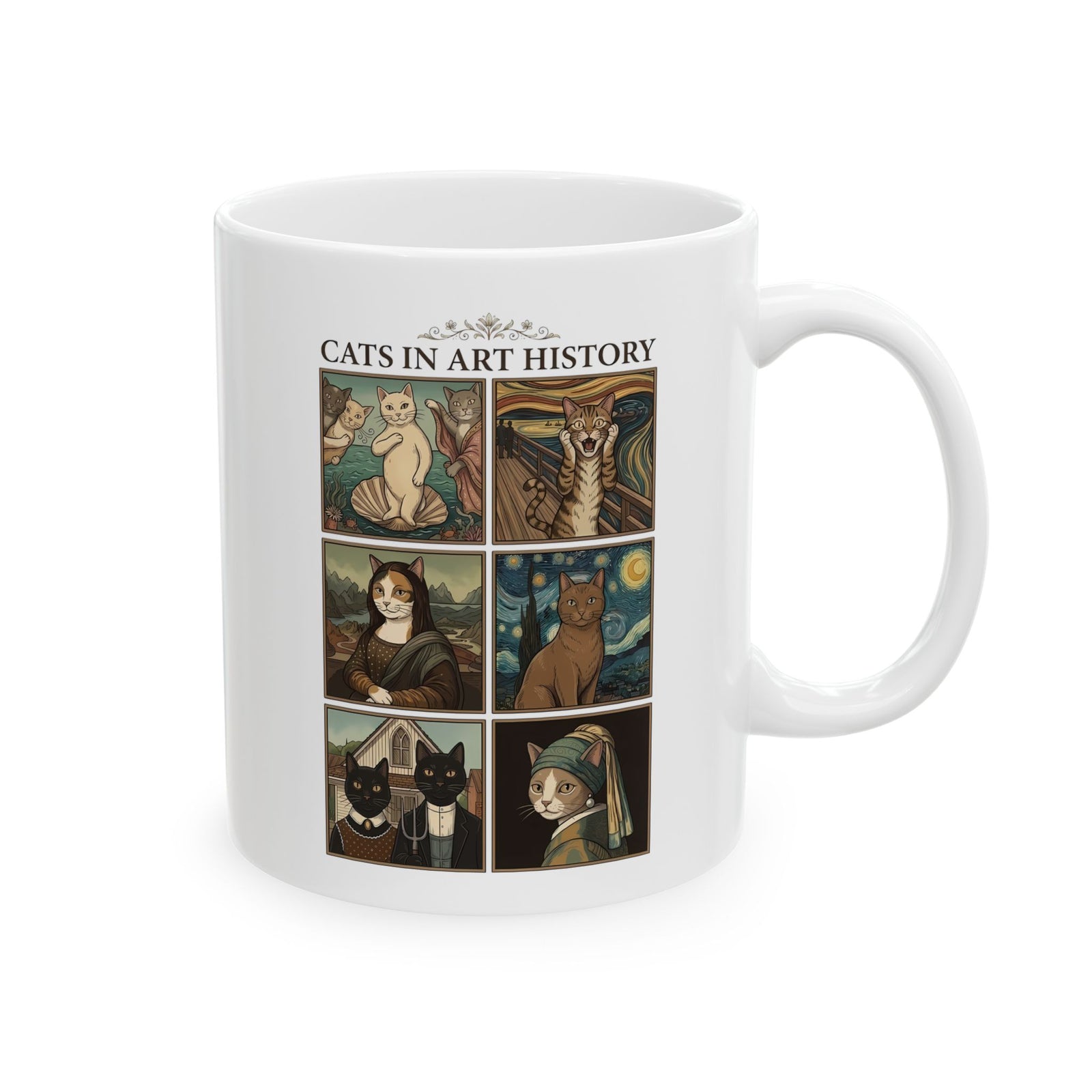 Cats in Art History Ceramic Mug — Vintage Art Cat Mug for Cat Lovers & Art Fans